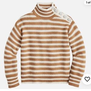 J.CREW CARAMEL NATURAL CABLE KNIT MOCKNECK STRIPE JEWEL BUTTONS SWEATER